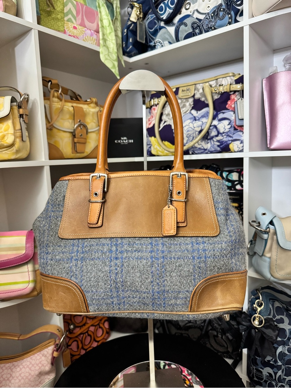 Coach Vintage blue and gray wool shoulder bag